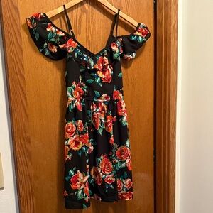 Xhilaration Black Floral Off-Shoulder Dress